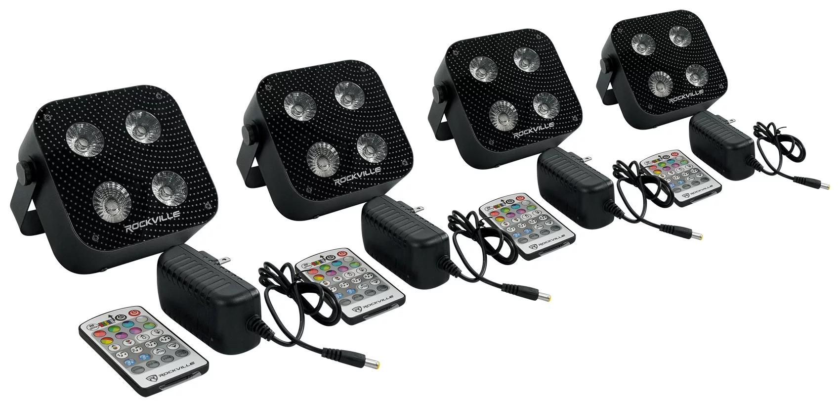 Rockville 4 PACK MINI RF4 Black DJ Par Lights+Bag+Remotes+Wireless DMX Control