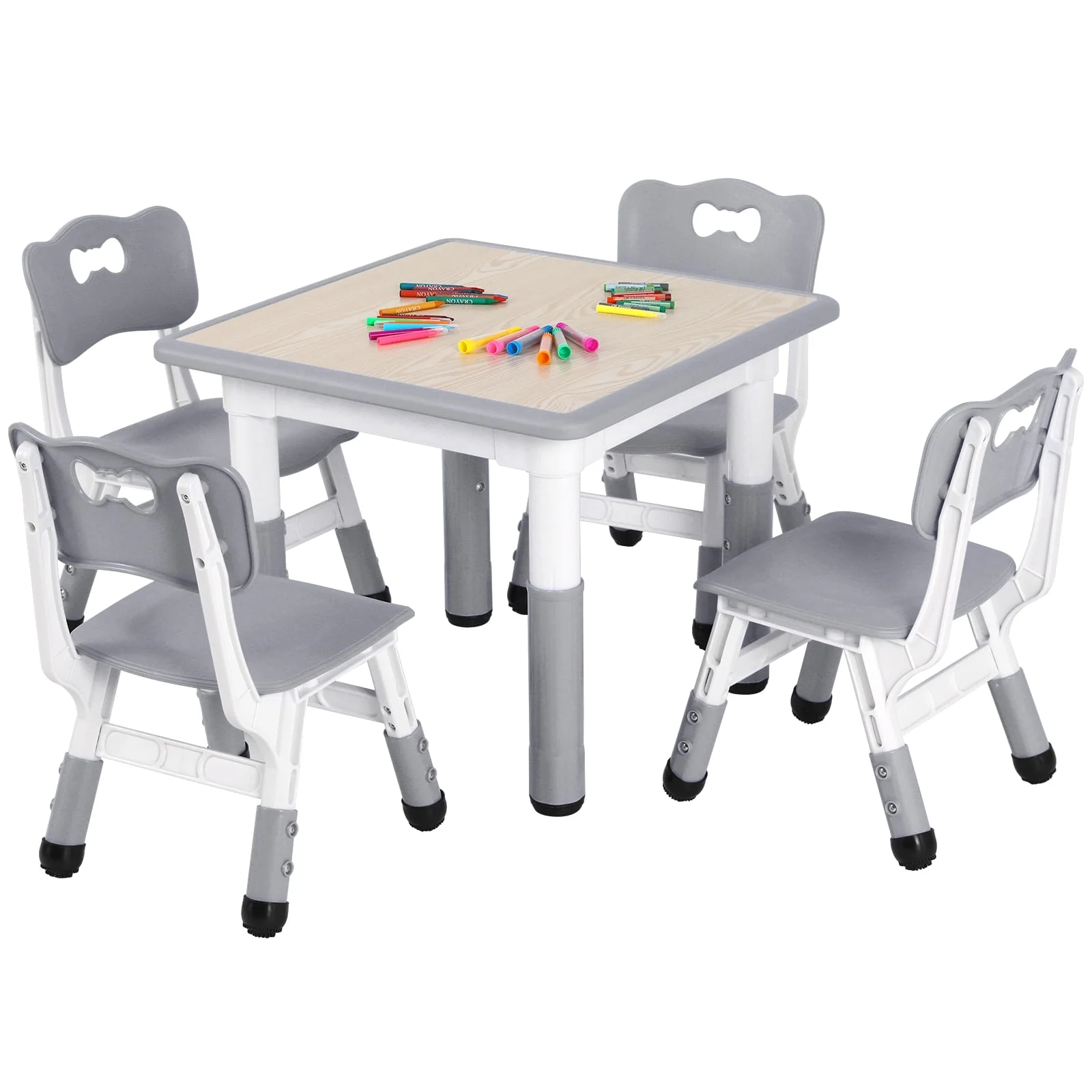Pirecart Kids Table and 4 Chairs Set Height Adjustable Toddler Art Desk for Ages 2-10, Gary