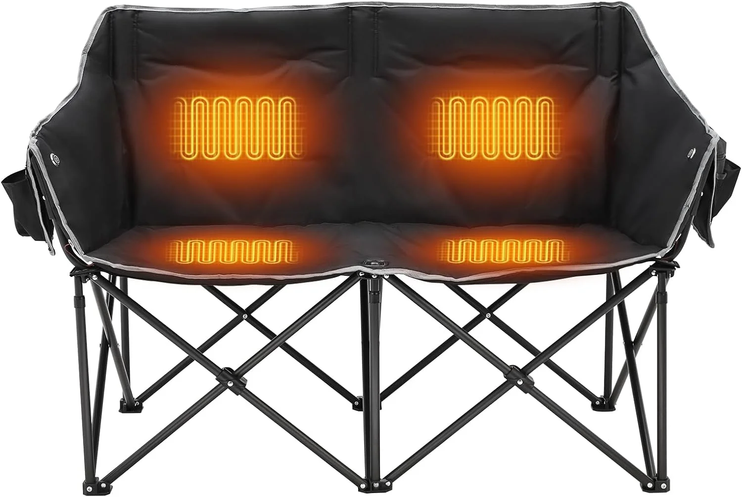 Heated Double Camping Chair, Portable Heated Folding Chair Outdoor Sports, Oversized 2-Person Folding Chair Padded Heating Camping Chair Lawn Chair Patio Lounge Chairs for Adults