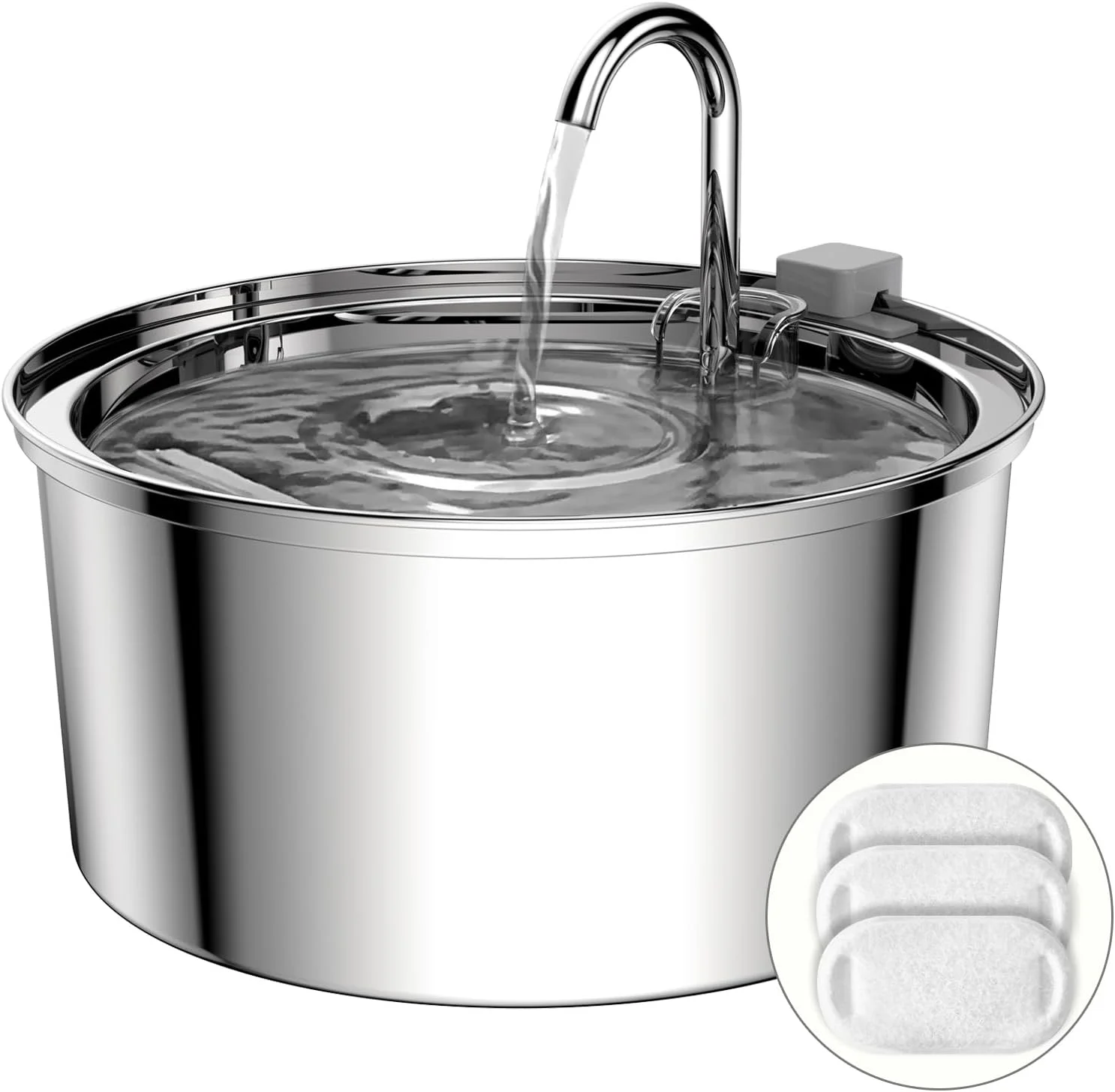 Cat Water Fountain, 3.2L/108oz Automatic Stainless Steel Pet Fountain Dog Water Dispenser, Ultra-Quiet Pump and 3 Replacement Filters & for Cats, Dogs, Multiple Pets