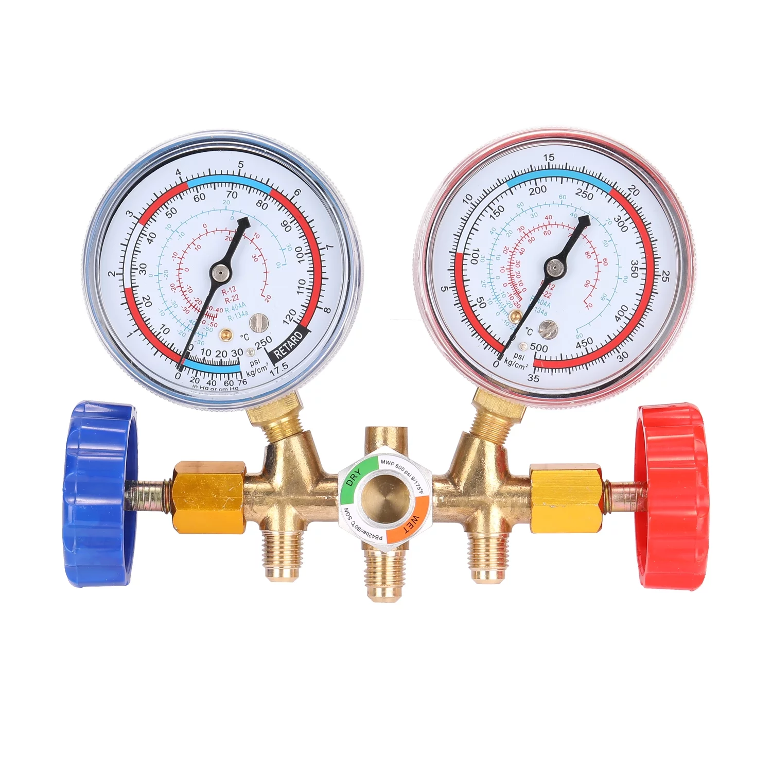CACAGOO 3 Way Refrigerant Gauge AC Diagnostic Manifold Freon Gauge Set for R134A R12 R22 R502 Refrigerants with Couplers and Acme Adapter