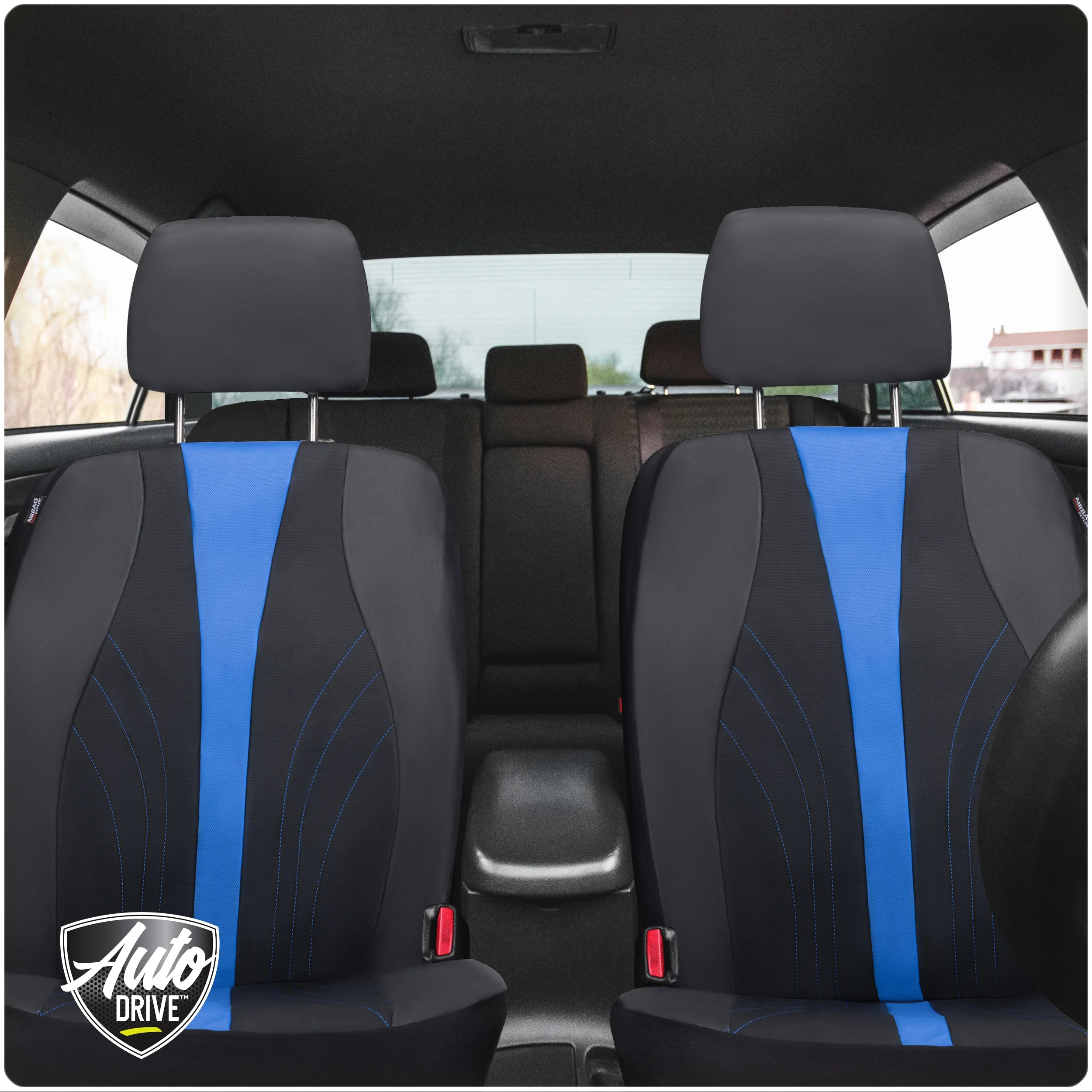Auto Drive 2-Piece Black-Blue Marlo Seat Covers