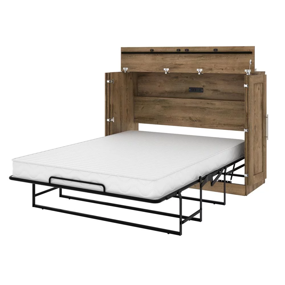 Pur by Bestar Full Cabinet Bed with Mattress in Rustic Brown
