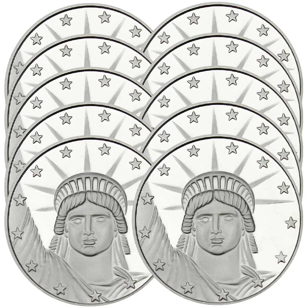 Lot of 10 - 1 Troy oz Lady Liberty  .999 Fine Round