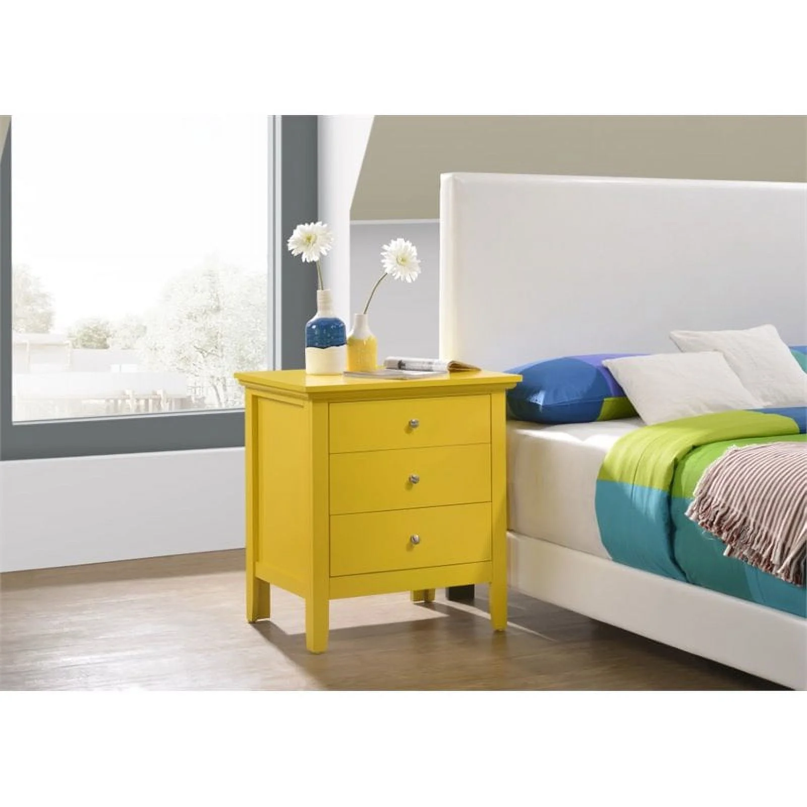 Home Square 2 Piece Solid Wood Nightstand Set with 3 Drawer in Yellow