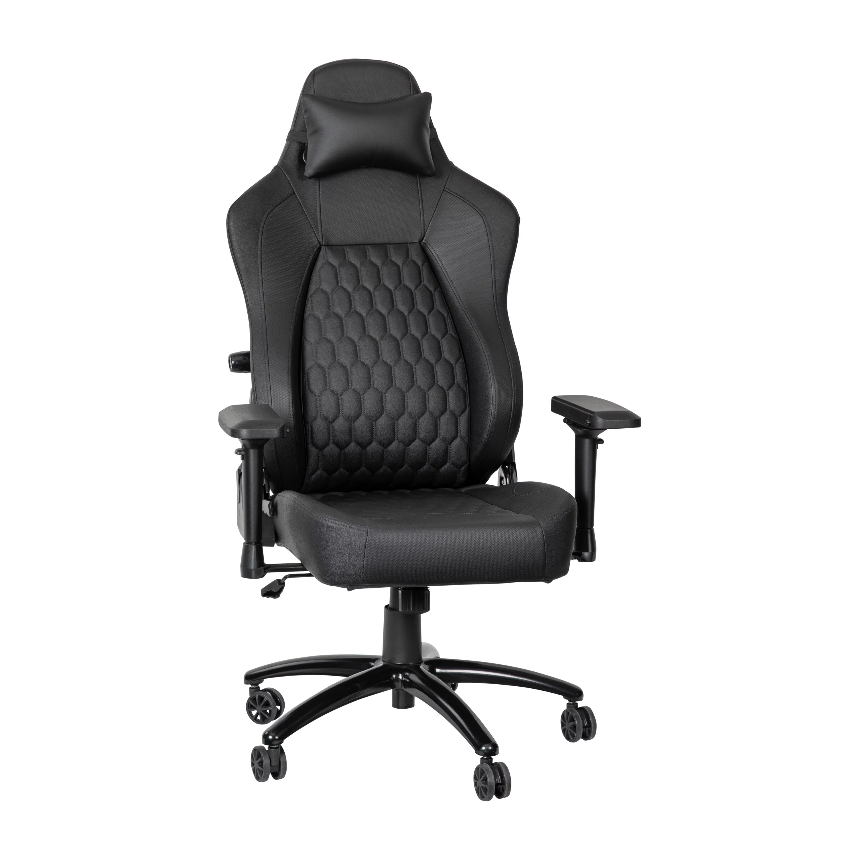 BizChair Ergonomic High Back Adjustable Gaming Chair with 4D Armrests, Headrest Pillow, and Adjustable Lumbar Support, Black with Black Stitching
