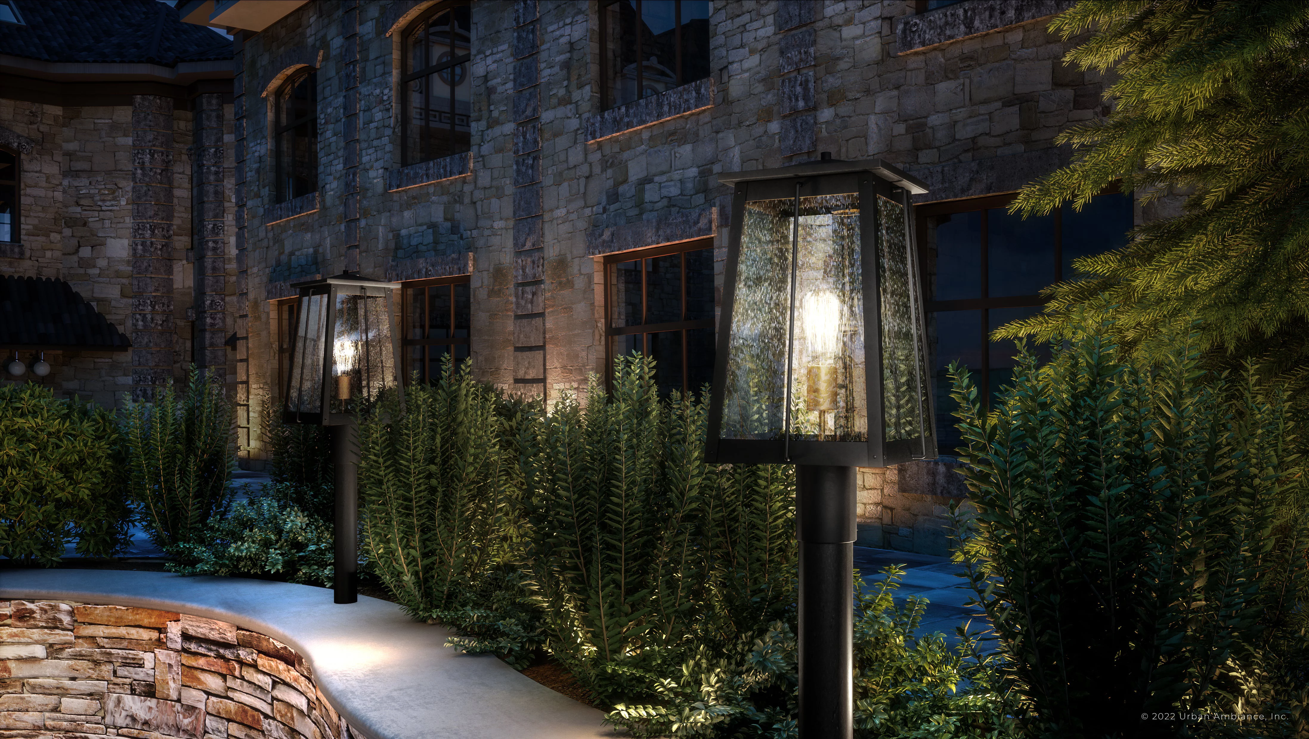 Luxury Craftsman Outdoor Post Light, 17''H x 9''W, with Modern Style Elements, Uban Loft Design, Matte Black & Native Brass Finish and Seedy Glass, UEX1024