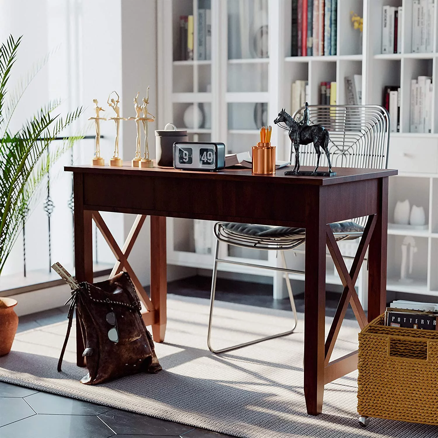 Computer Desk，Solid Wood,55 Inch Gaming Desk with 2 drawers,Rectangular Distressed