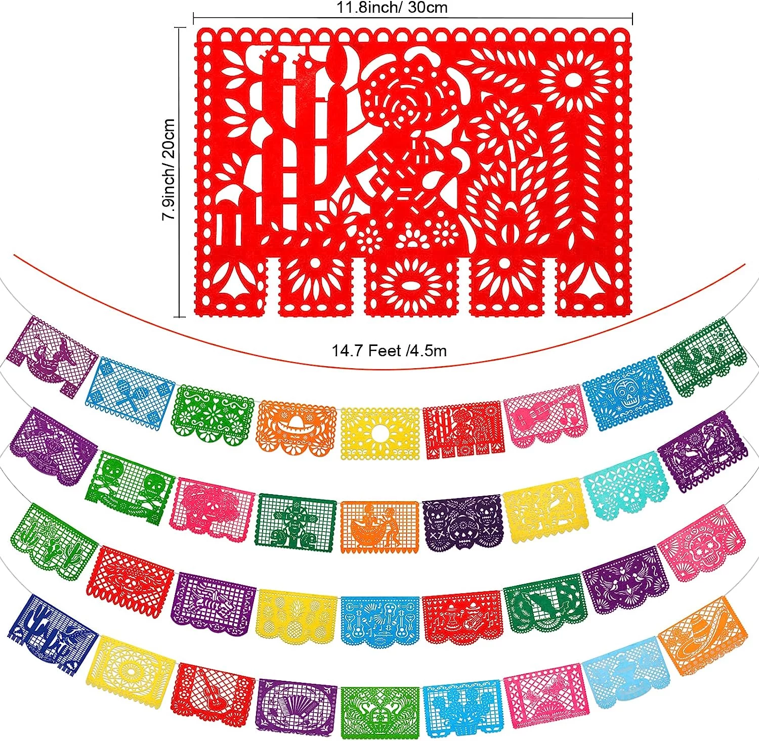 4 Pack Mexican Party Banner, Felt Papel Picado Banner Fiesta Felt Banner, Mexican Fiesta Hanging Banner Flags, Cino de Mayo Fiesta Party Decorations 36 Unique Designs