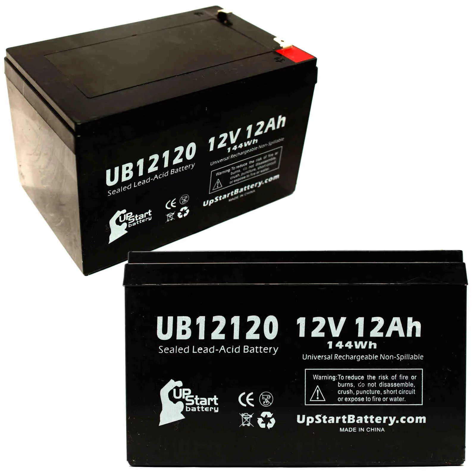 2x Pack - Compatible X-Treme X-360 Battery - Replacement UB12120 Universal Sealed Lead Acid Battery (12V, 12Ah, 12000mAh, F1 Terminal, AGM, SLA) - Includes 4 F1 to F2 Terminal Adapters