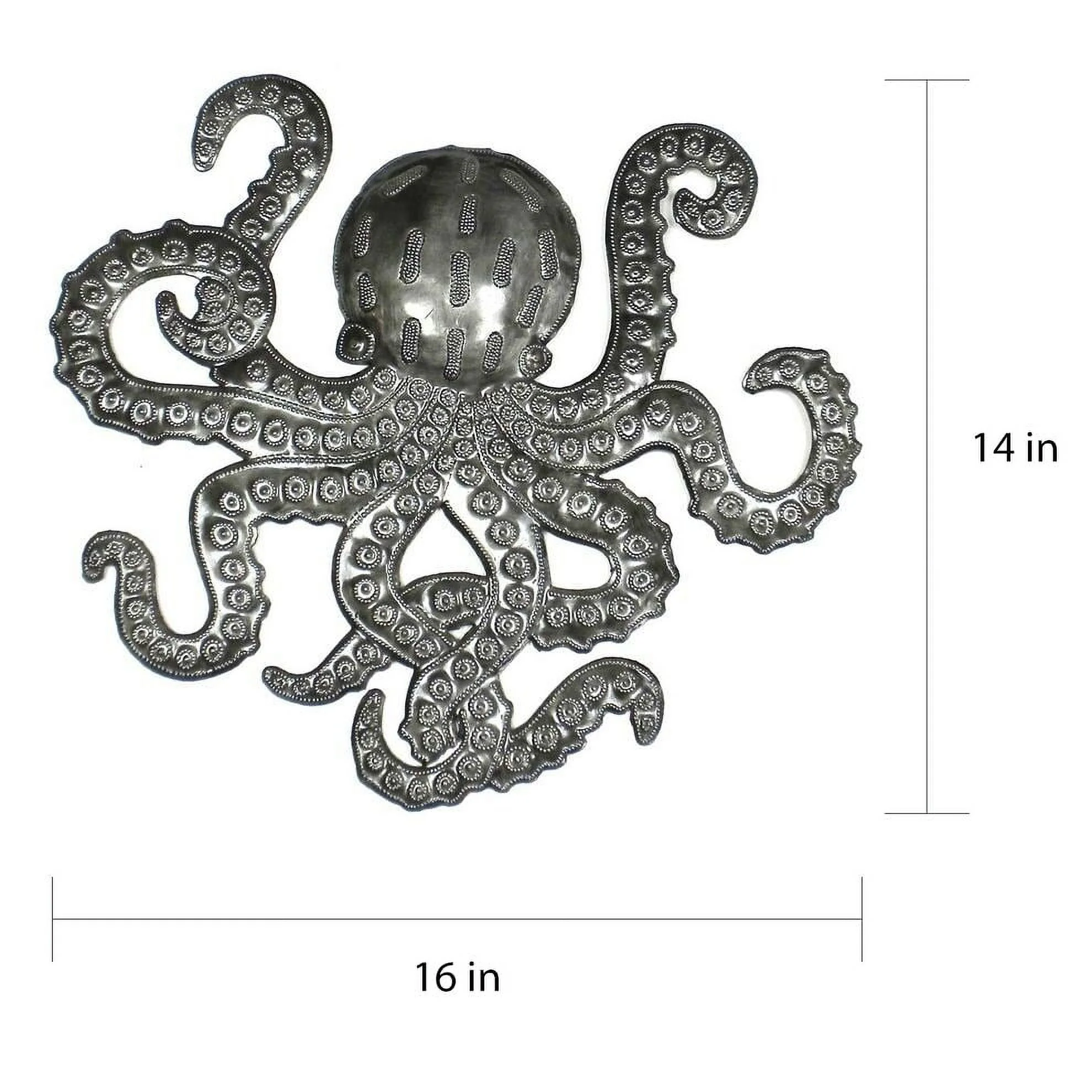 The Curated Nomad  16-inch Embossed Octopus Recycled Metal Haitian Wall Art