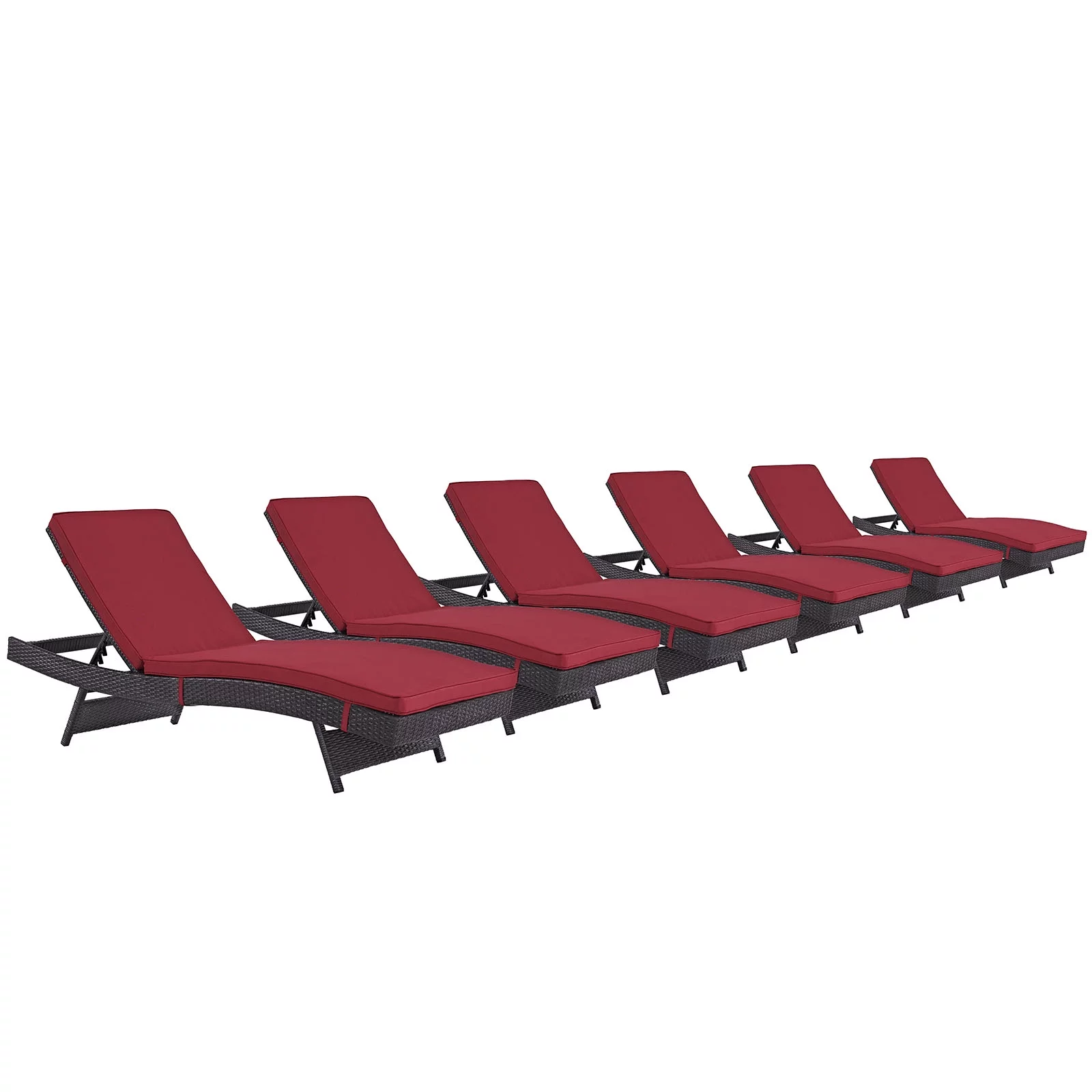 Modway Convene Chaise Outdoor Patio Set of 6 in Espresso Red