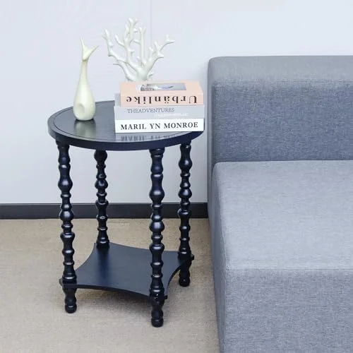 YPXNVTD French Country End Table  Rustic Farmhouse Round   Wood Accent End Sable with    Vintage  for Living Room  Bedroom  Small Spaces (Grey)