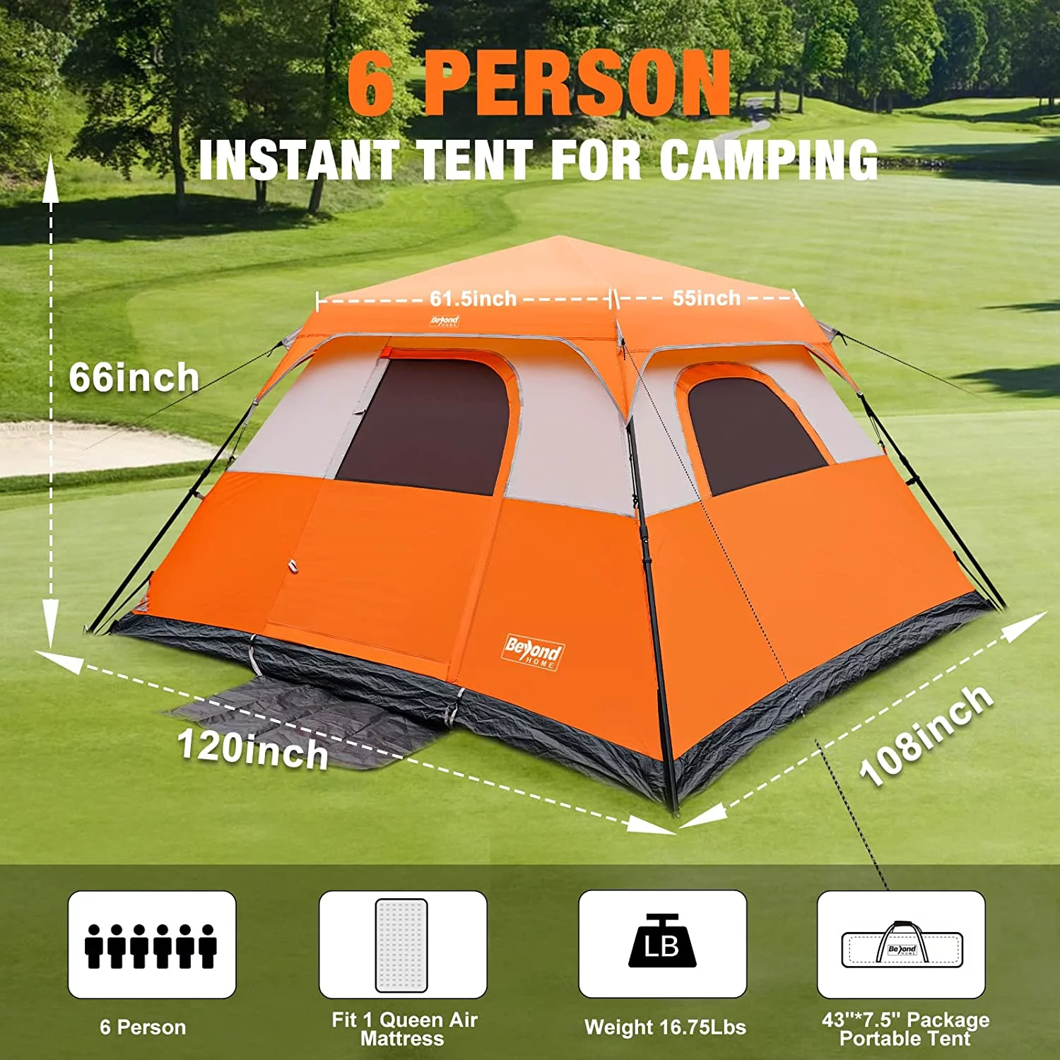 BeyondHOME 6-Person Camping Tent, for Family Camping & Hiking, Upgraded Ventilation