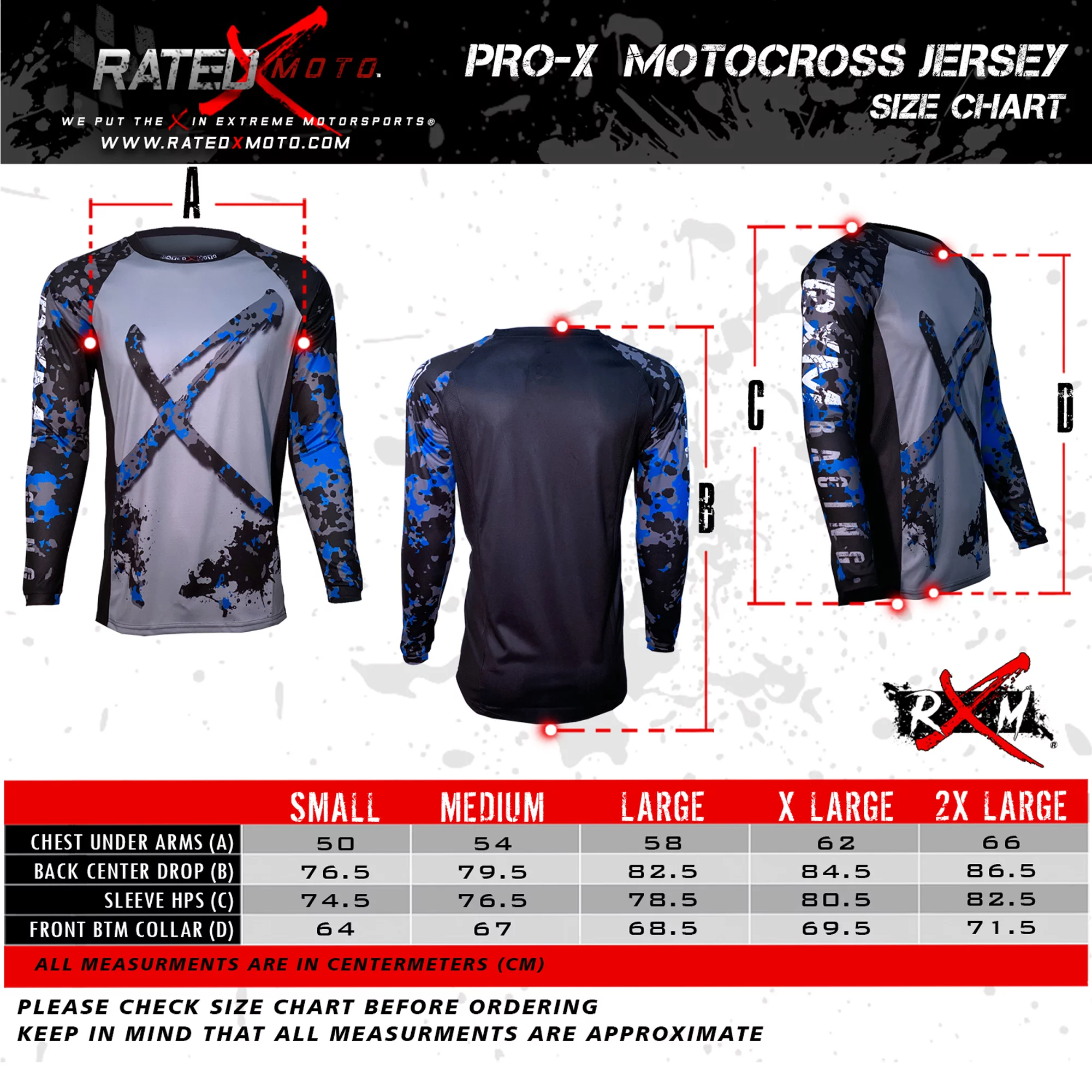 Men's Motocross Jersey Black, Blue Camo Urban X by Rated x Moto MX, ATV, Dirt Bike 2XL, XXL