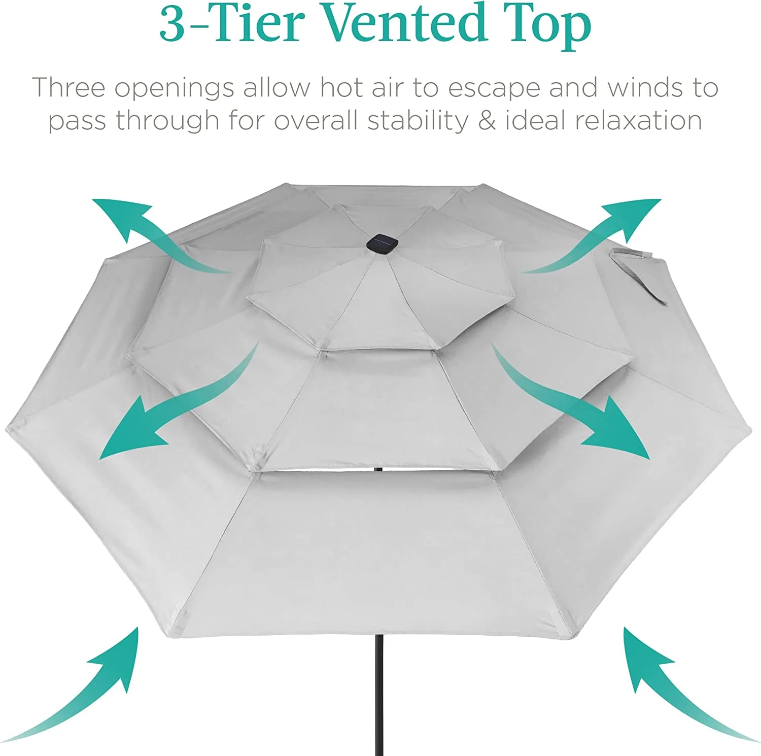 10ft 3-Tier Solar Patio Umbrella - LED Lights, Tilt Adjustment, 8 Ribs, Fog Gray