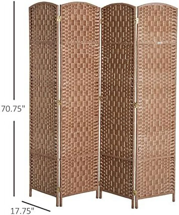 TQNJYGX 6' Tall Wicker Weave 6 Panel Room Divider Privacy Screen - Brown
