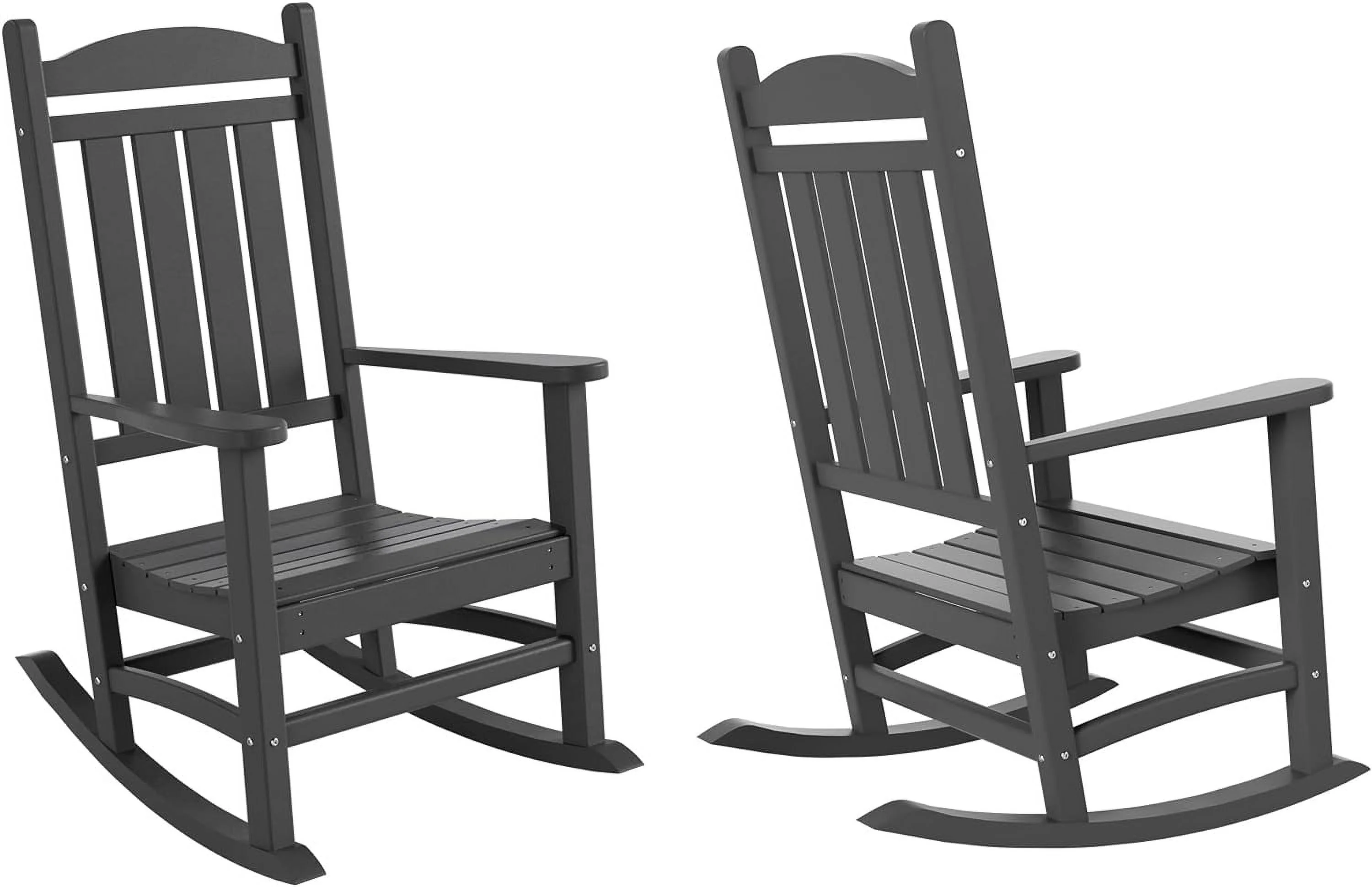 Home Furniture Patio Rocking Chairs 2 PCS HDPE Adirondack  Rocker For Lawn Garden Porch Backyard (Gray)