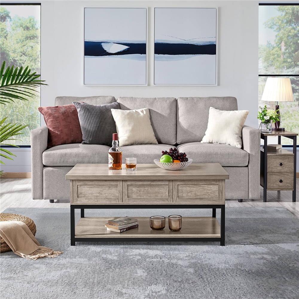 Topeakmart Wooden Lift Top Coffee Table with Hidden Compartments, Classic Gray