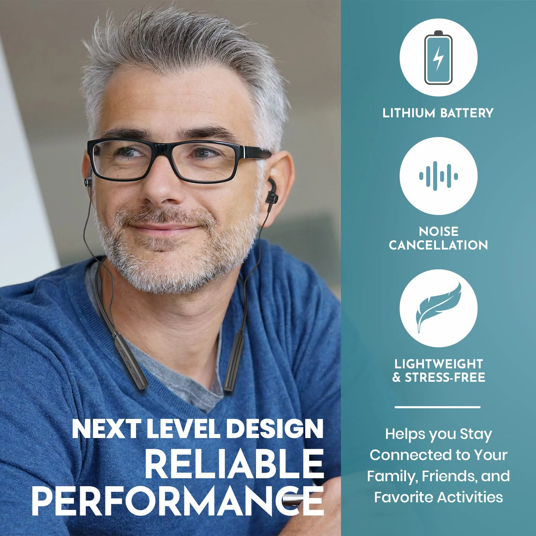 Rechargeable Hearing Amplifier - Wireless Hands-Free Neckband, Black by MEDca