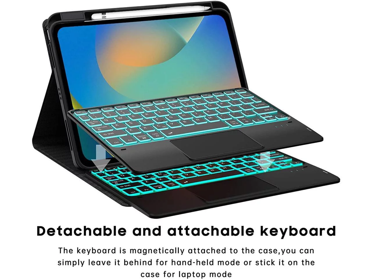 Backlit Touch Case with Keyboard for iPad 10th Generation 10.9 inch 2022 Multi-Touch Trackpad - Detachable Wireless Keyboard Cover with Pencil Holder