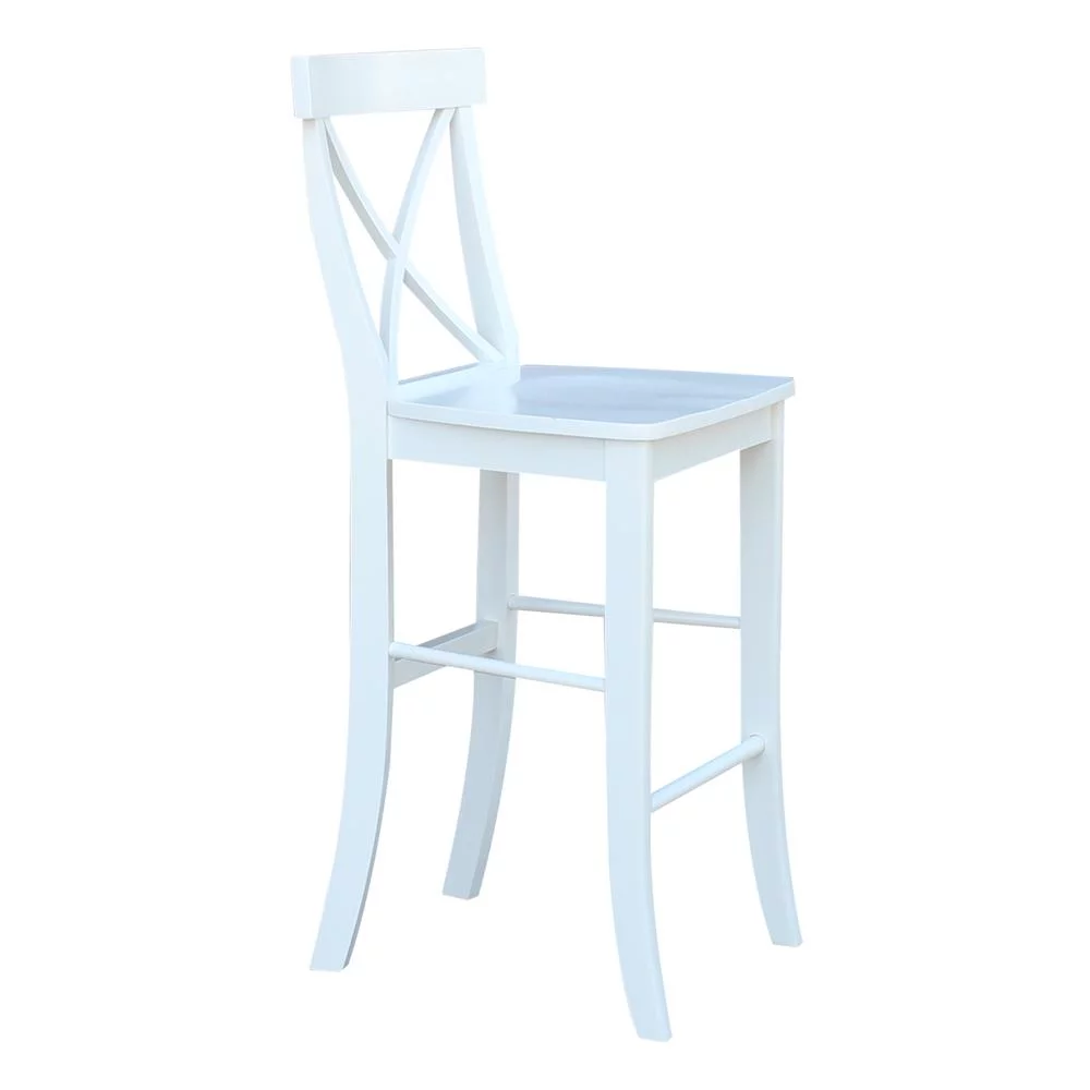 International Concepts Cross Back Solid Wood 30 in. Bar Height Stool in White