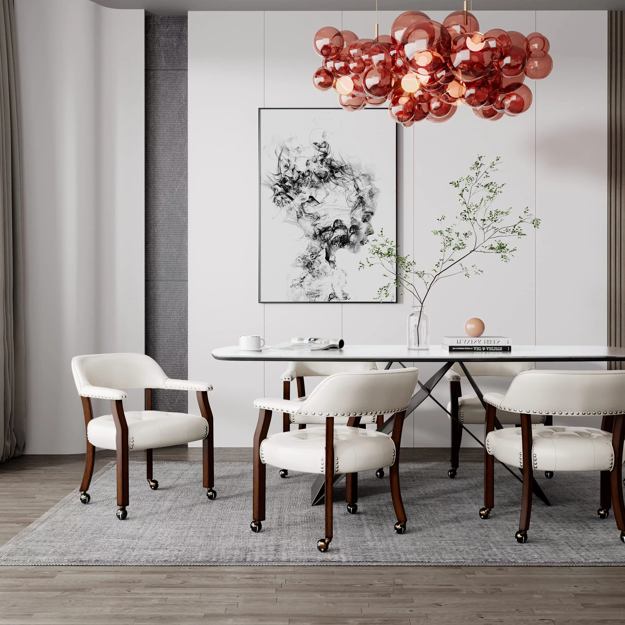 JESONVID Dining Chair with Casters, Captain's Chairs with Rollers Dinette Sets Poker Chairs with Wheels Kitchen Table Rolling Chairs High Back Chair On Caster(White 1533WT)