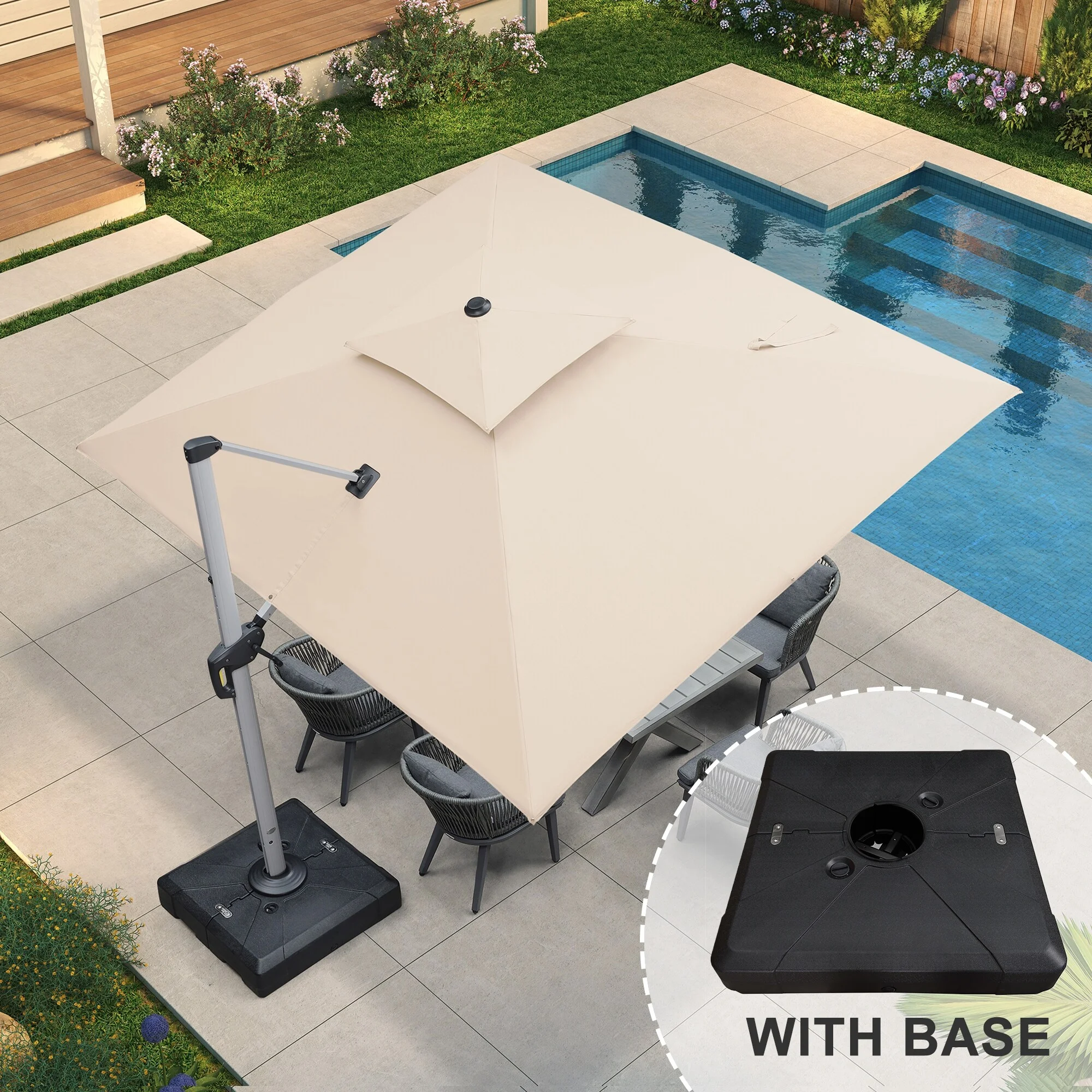 PURPLE LEAF  9 x 11ft Outdoor Rectangle Large Cantilever Umbrella with Base Terre red