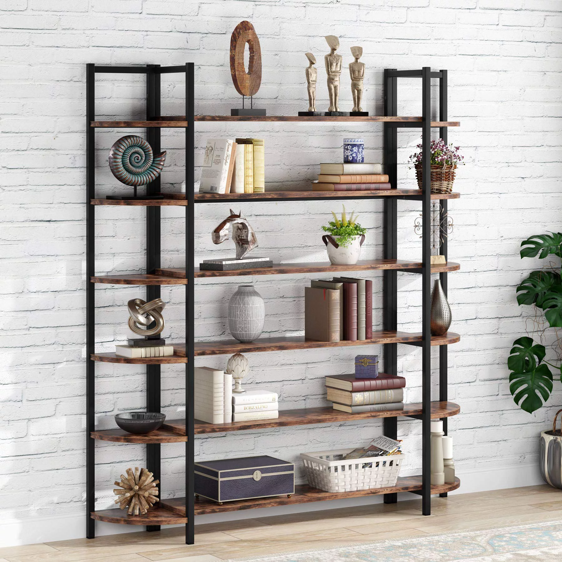 Tribesigns Freestanding Wide 6-Tier Storage Bookshelf Etagere Bookcase Home Office Display Shelf