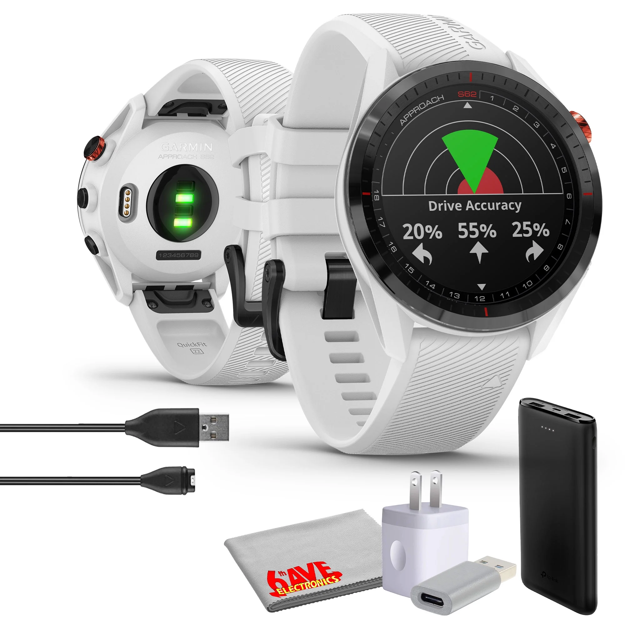 Garmin Approach S62, Premium GPS Golf Watch - White, Built-in Virtual Caddie, 1.3