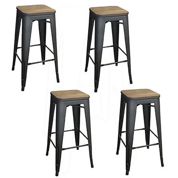 AmeriHome 5 Piece Dark Elm Finish Wood Top Bar Table with 4 Black Finish Metal Backless Bar Stools