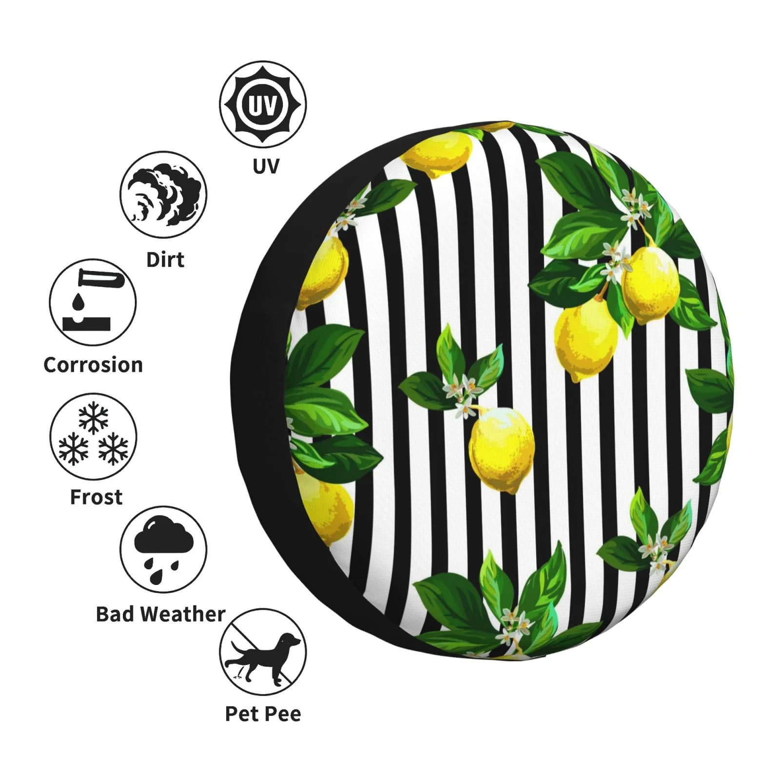 Easygdp Lemons On Striped Wheel Sun Guard, Spare Tire Cover,Universal Trailer Suv Truck Camper Travel,Easy To Install And Remove -14 Inch