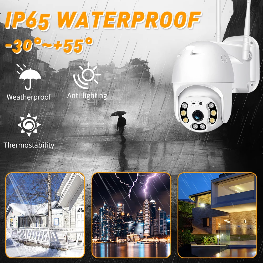 Security Cameras Wireless Outdoor, 360° Outdoor PTZ Home Security Cameras, WiFi PTZ Camera Home Security Camera, Color Night Vision, Siren & Spotlight, AI Motion Detection, 2.4 GHz WiFi