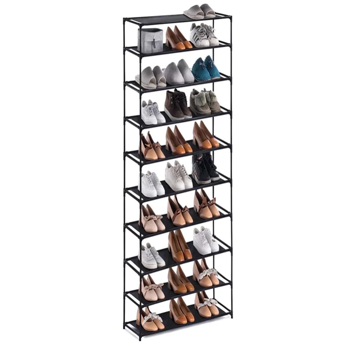 10 Tiers Shoe Rack Storage Organizer for 30 Pairs Space Saving Shoe Shelf Non-Woven Fabric Shoe Storage Cabinet for Living Room
