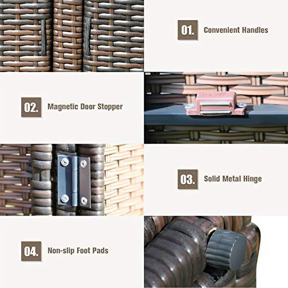 ORALNER 88 Gallon Outdoor Storage Box, Outside Rattan Storage Bin Container with Steel Frame and Openable Doors, Wicker Deck Box for Patio Furniture Cushions, Garden Tools and Pool Toys (Brown)