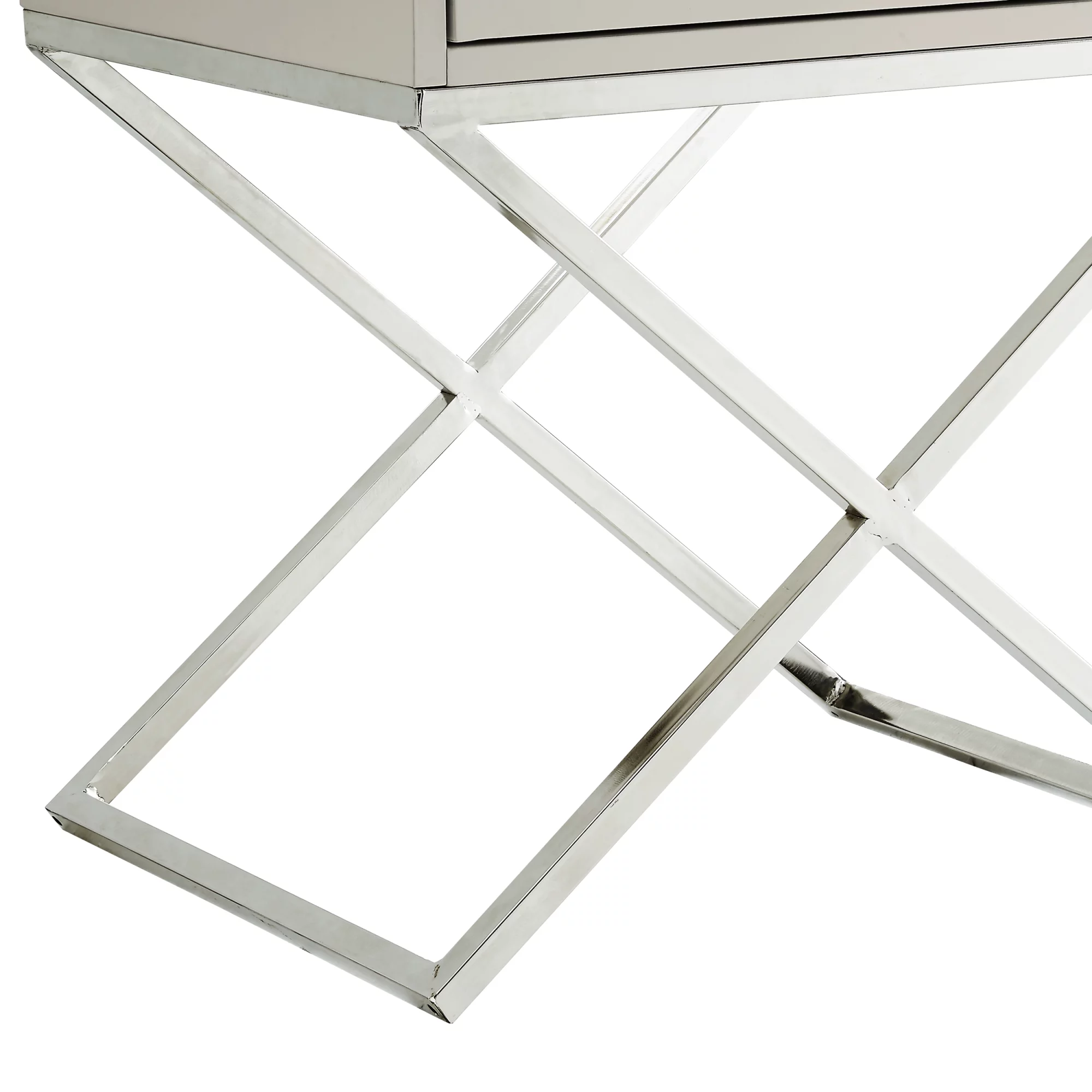 Jakob Light Grey Side Table - Square Lacquer-Finish Chrome, X-Metal Leg,