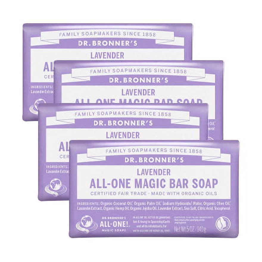 Dr. Bronner’s - Pure-Castile Moisturizing Bar Soap, Lavender 5 oz ( 4 Pack )