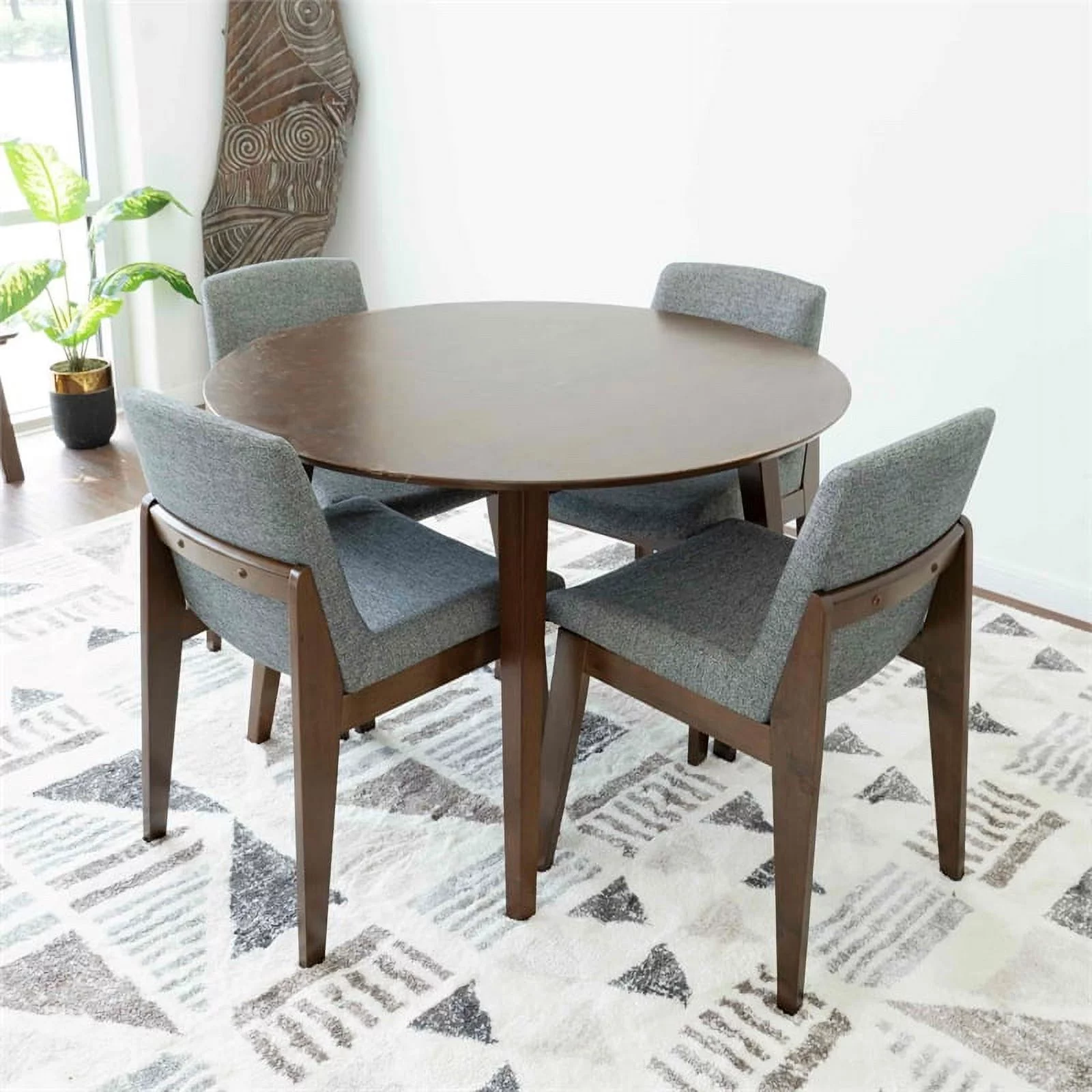 Banvit Modern Solid Wood Walnut Dining Room & Kitchen Table and 4 Chair Set