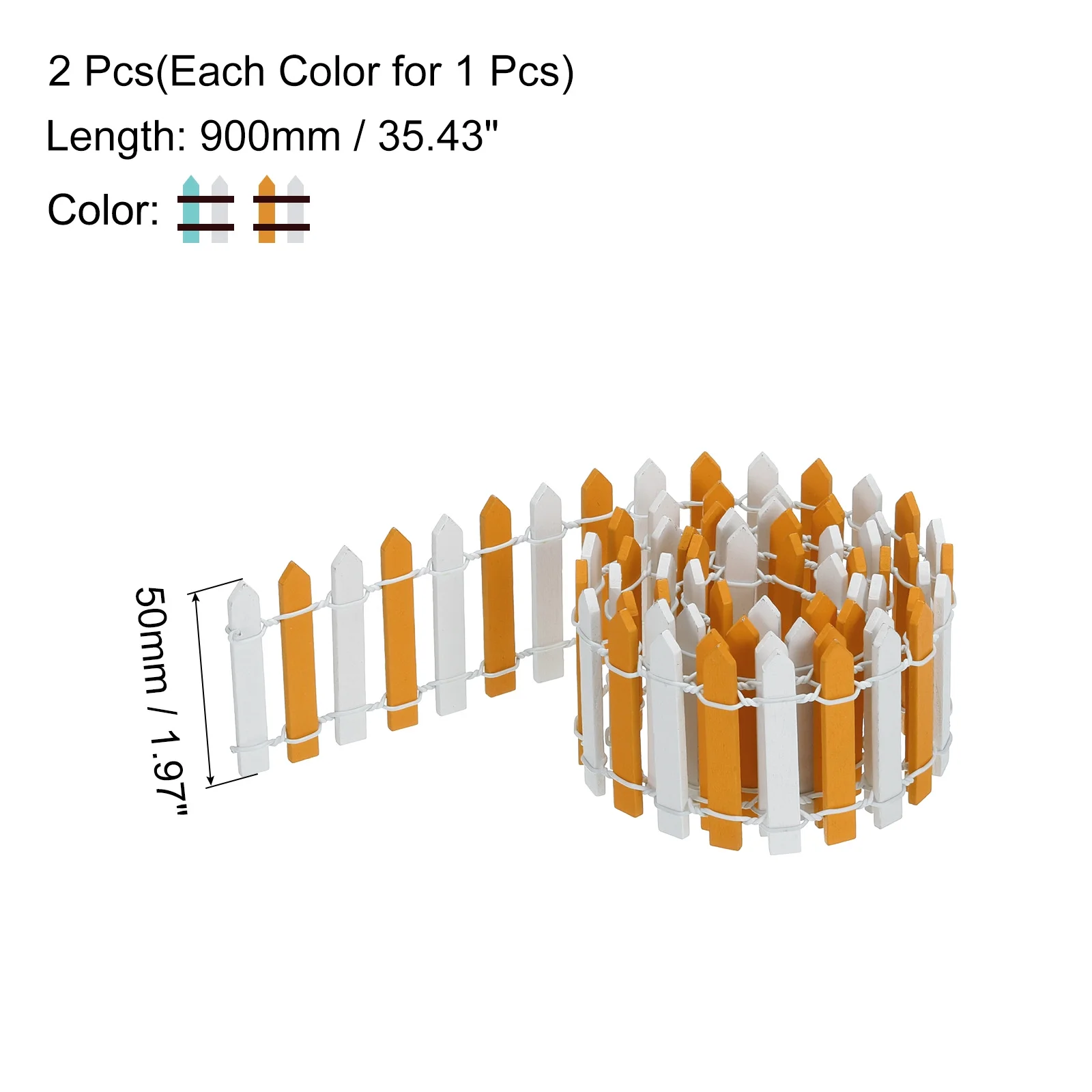 Uxcell 2pcs 35 Inch Miniature Garden Fence, Mini Ornament Wood Picket Fence Orange White, Light Blue White