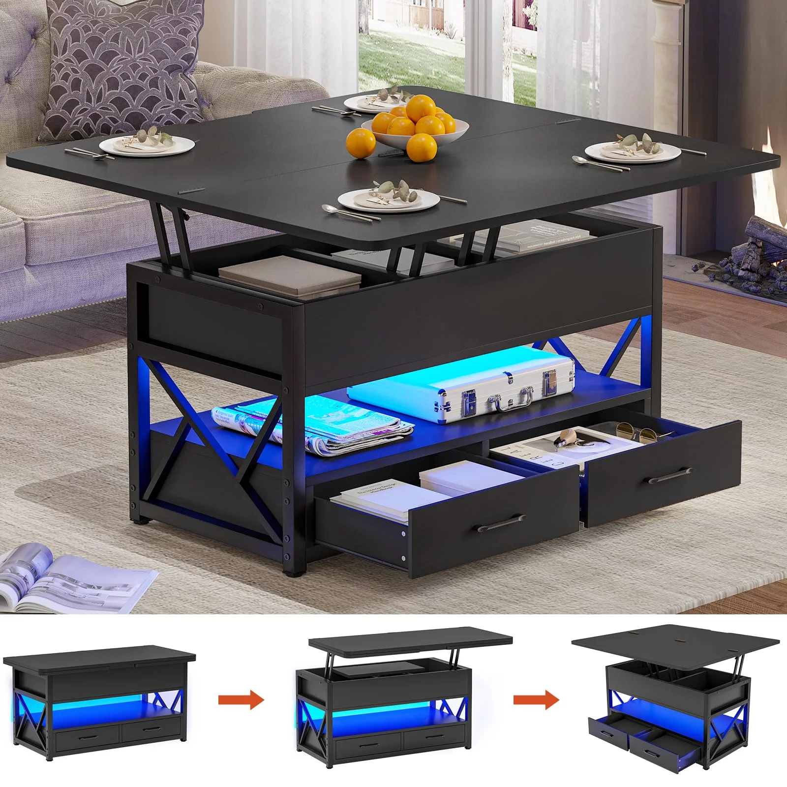4 in 1 Coffee Tables with Storage, 40