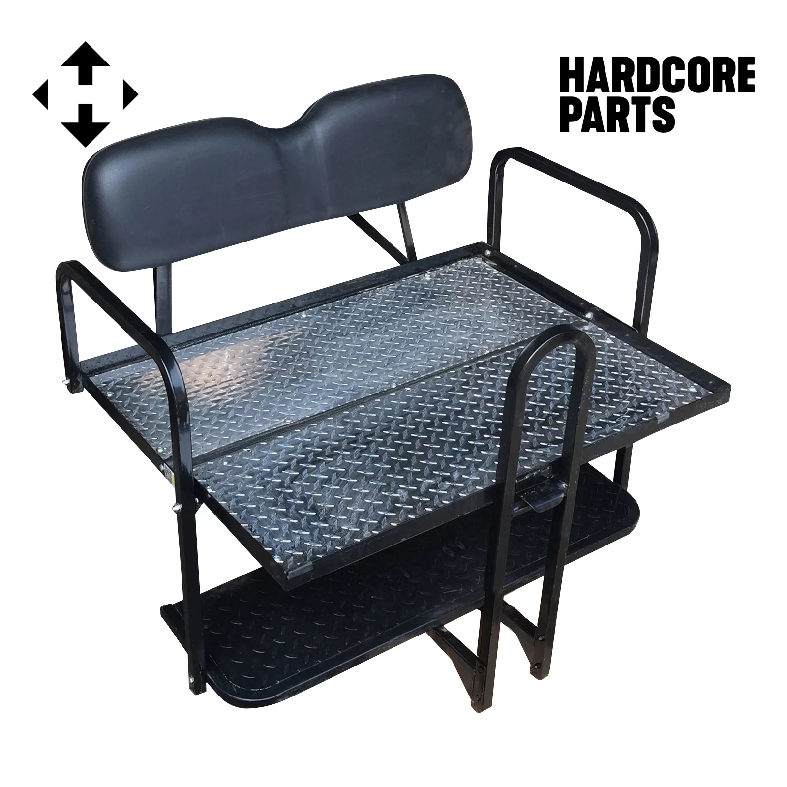 Hardcore Parts Rear Flip Seat For EZGO RXV 2008-2015 Model (Black Cushion w/t Grab Bar Attachment)