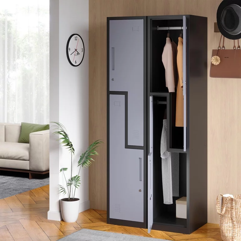 MIIIKO Metal Locker L Shape with 2 Doors Employees Locker Storage Cabinet Locker School Hospital Gym Locker Requires Assembly