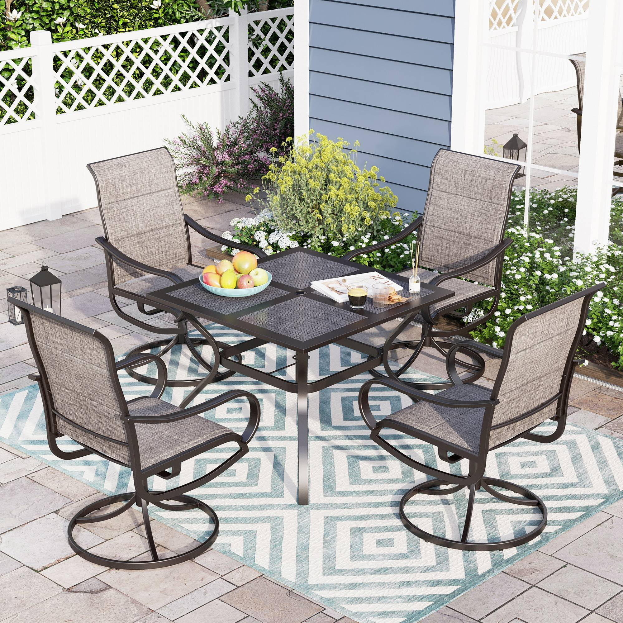 Sophia & William 5 Pieces Metal Patio Dining Set Swivel Padded Chairs and Table Set