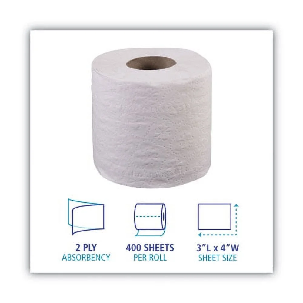 Two-Ply Toilet Tissue, Septic Safe, White, 4 X 3, 400 Sheets/roll, 96 Rolls/carton | Bundle of 2 Cartons