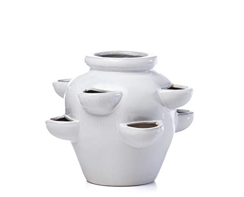 Alfresco Home 31-1535 Eight Pocket Ceramic Strawberry Jar-Lace Pottery