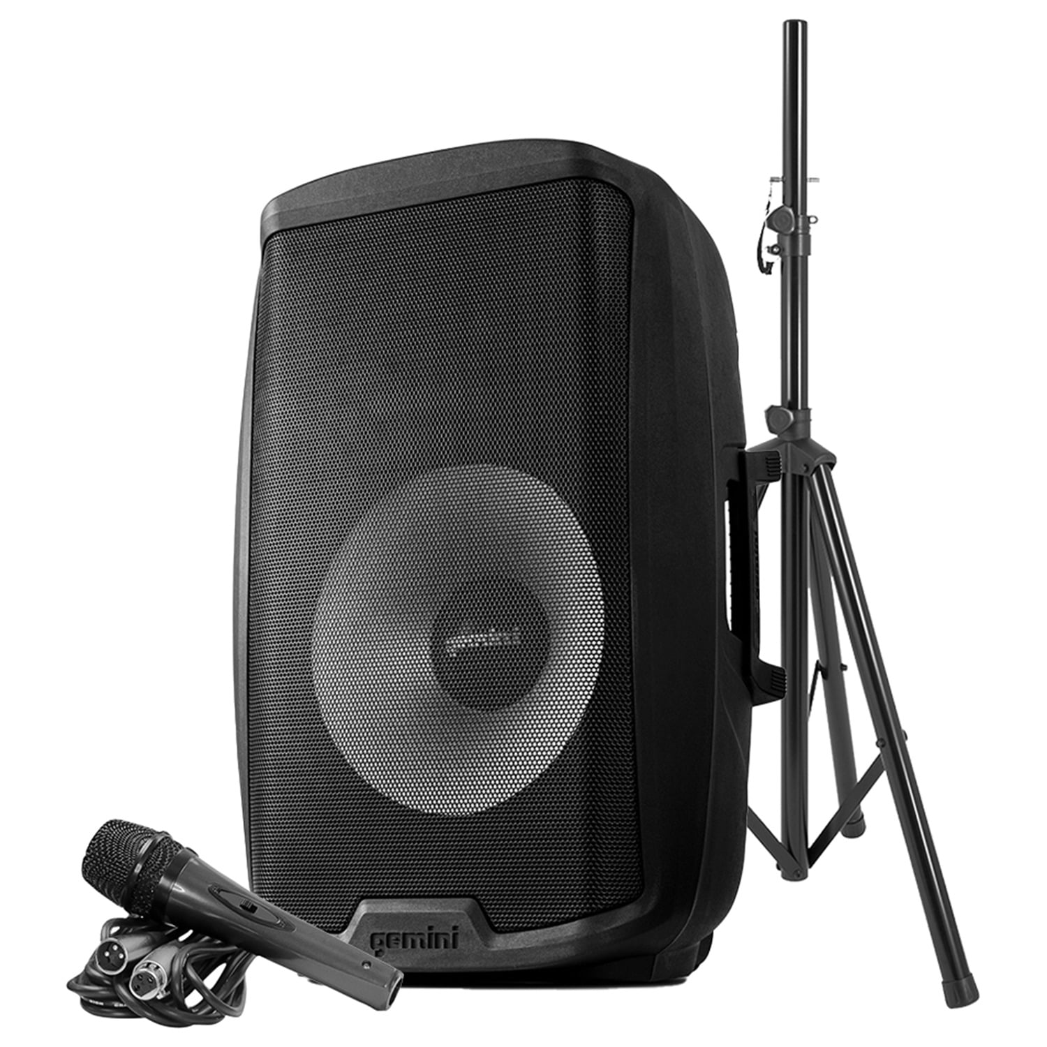 Gemini 2,000-Watt Active 15-Inch Bluetooth Loudspeaker with Stand and Wired Microphone & GMU-M200 UHF Dual Wireless Microphone System , 843631171066