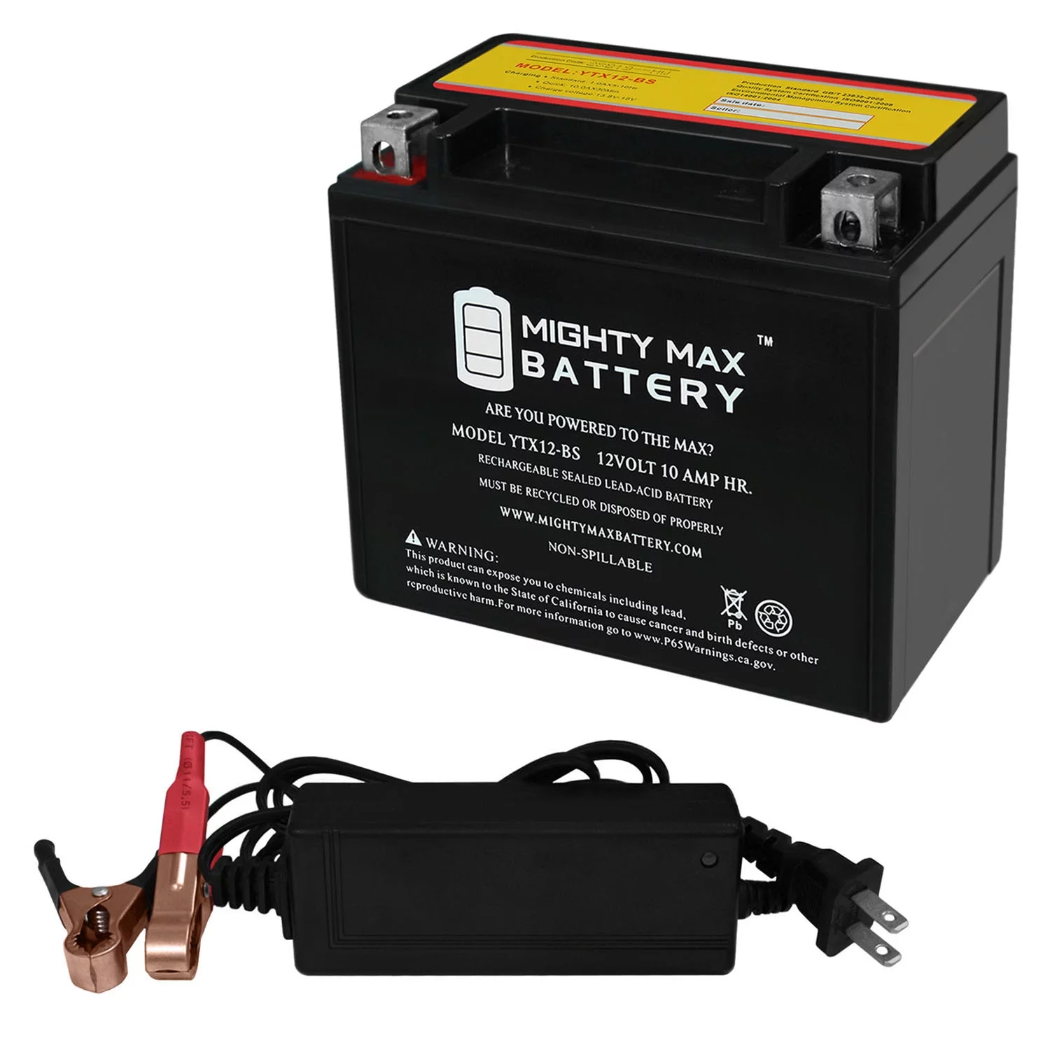 YTX12-BS Replacement Battery Compatible with ACDelco ATX12BS + 12V 2Amp Charger