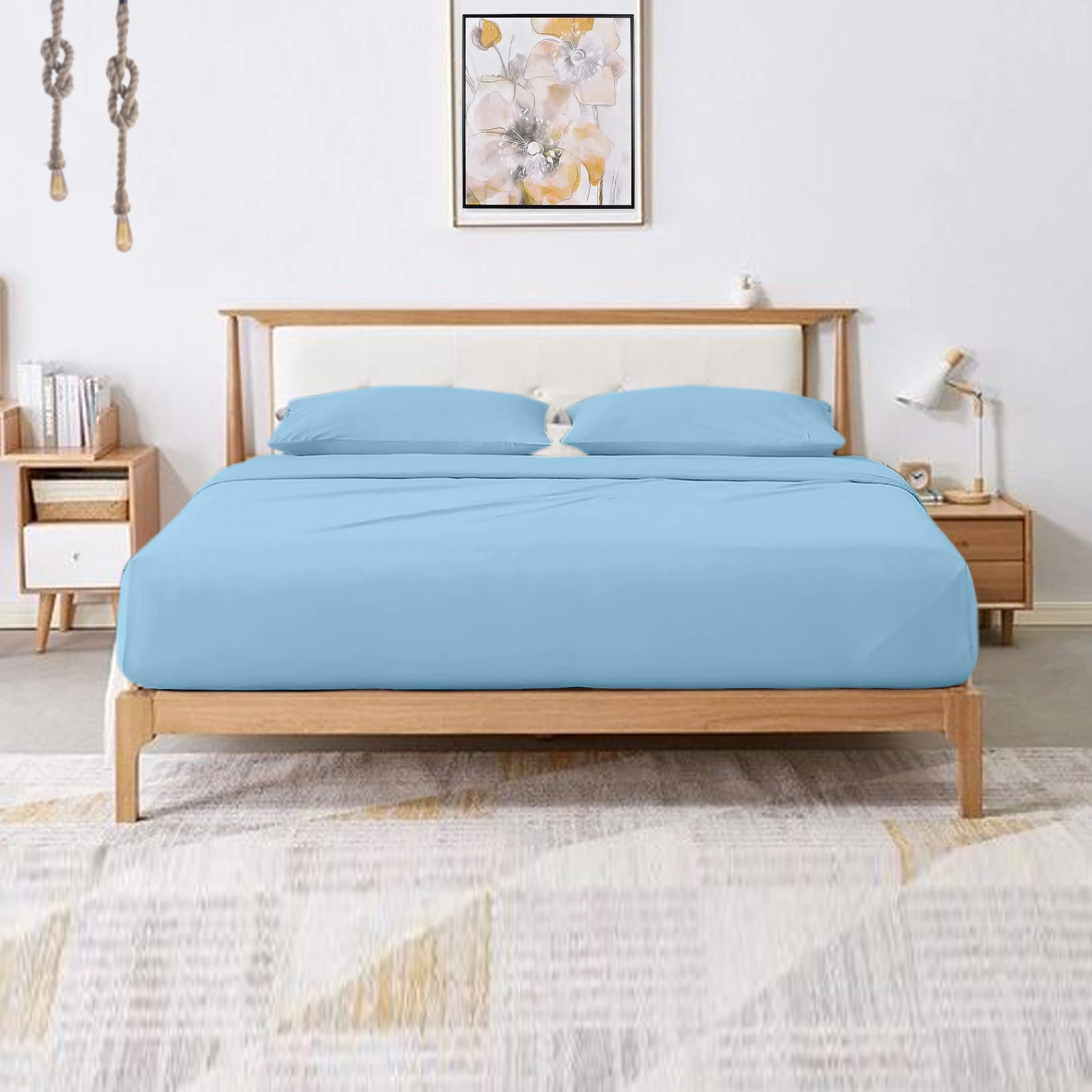 VEGAS HOTEL COLLECTION Soft Sheets 400 Thread Count Pure Egyptian Cotton { 4-PCs } Sheet Set fits up to 14-15 Inch Deep { Pattern : Solid Guarantee (Queen, Light Blue)