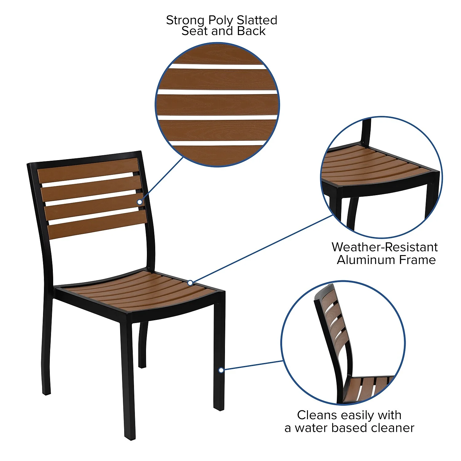 Flash Furniture Lark Series 3-Piece Metal Teak Patio Table and Chair Set, Teak