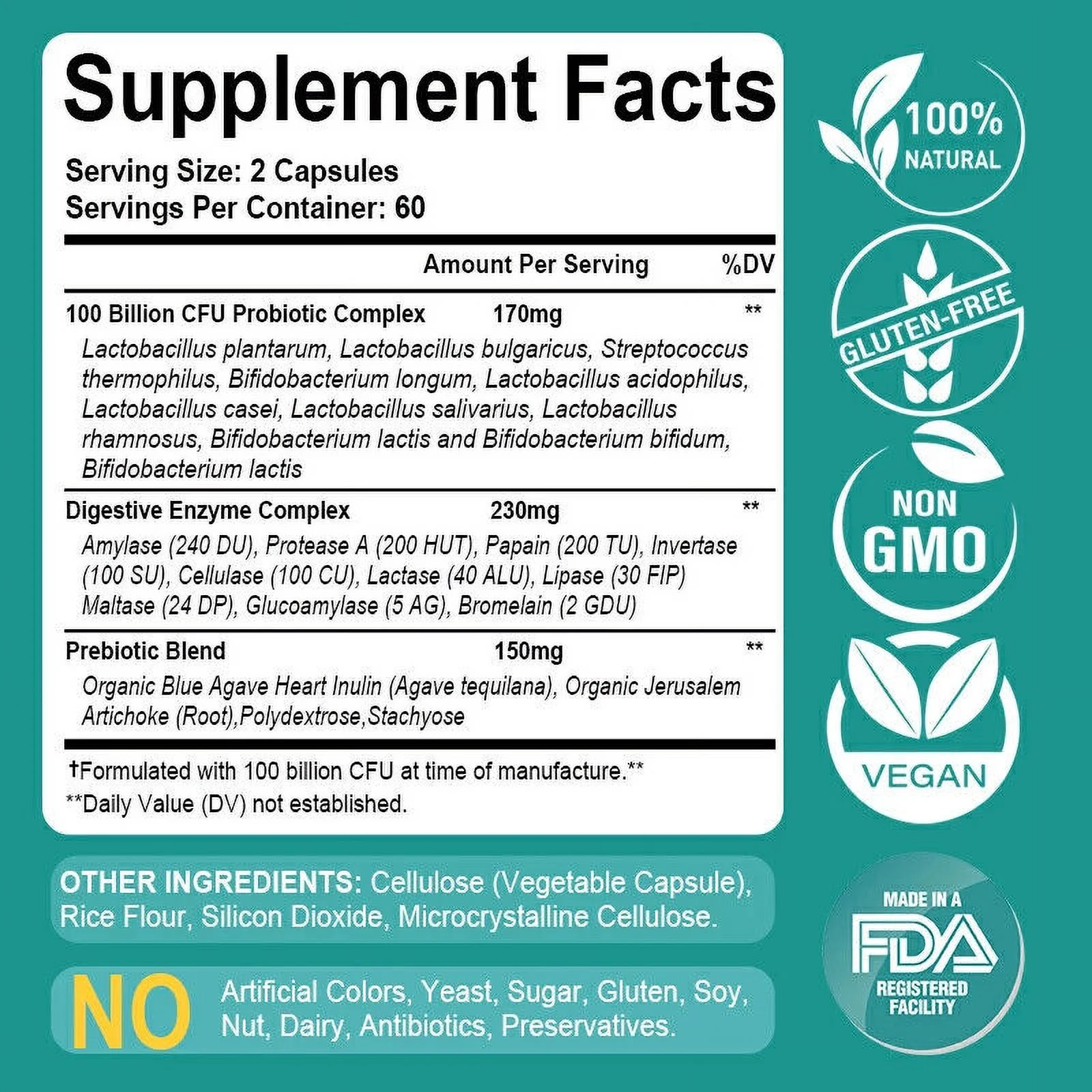 Digestive Enzymes Prebiotic & Probiotics Gas, Constipation & Bloating Relief 120 capsule